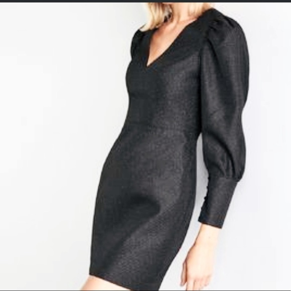 BCBGMAXAZRIA black mini dress with long puff sleeve and button cuff sleeves so 0 - Picture 3 of 14